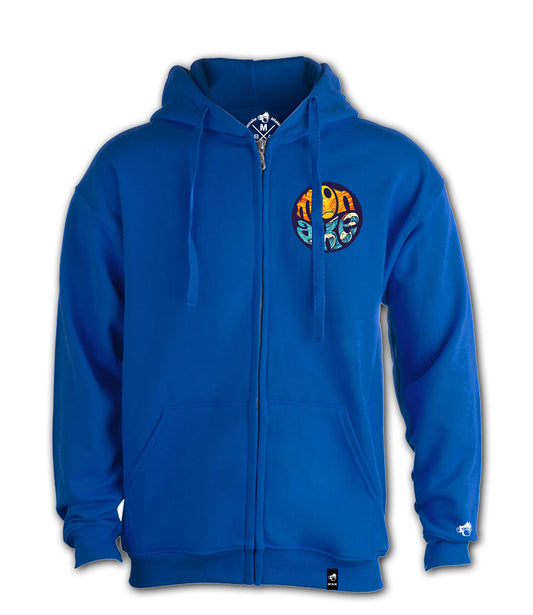 Sudadera con cremallera y capucha azul royal "Surfing"